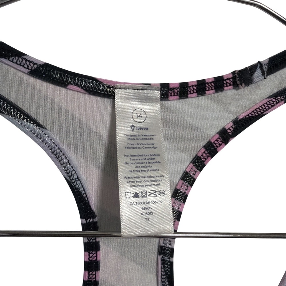 Ivivva Girls Size 14 Racerback Tank Top Pink Blue Black Geometric Striped Active - Picture 3 of 9
